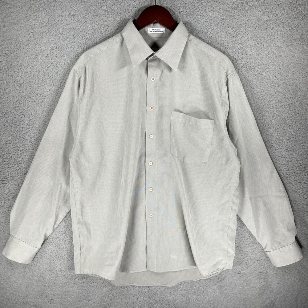 Linea Dome Mens Gray Micro Check Button Down Shirt Long Sleeve L 16.5